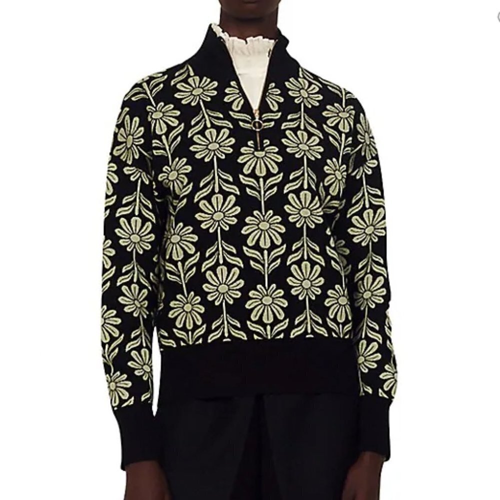 Sandro Kurt Daisy Jacquard Quarter Zip Sweater - Picture 6 of 9